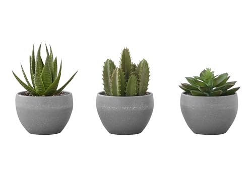 Product: Wahome-Smart Artificial Succulent Plant Set of 3, 6 inches Tall, Faux Greenery in Grey Cement Pots