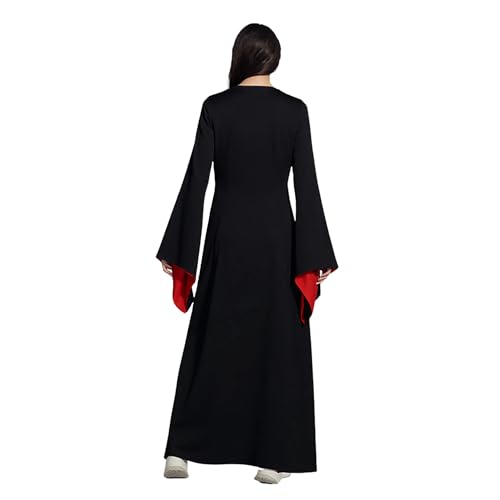 Product: Women Halloween Morticia Addams Costume Gothic Black Long Dress with Wig and Artificial Red Roses Flowers