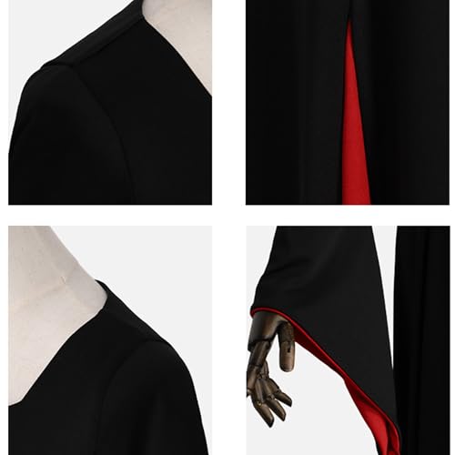 Product: Women Halloween Morticia Addams Costume Gothic Black Long Dress with Wig and Artificial Red Roses Flowers