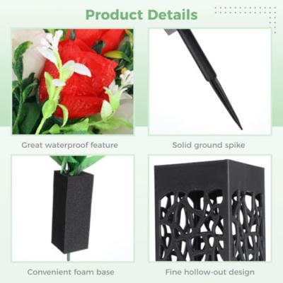 Product: yeeplant Cemetery Flowers Artificial, 2 Sets Beautiful Memorial Arrangements for Headstones, Black Plastic Vase Base with Long Drainage Spikes Holes for Outdoor Memorials